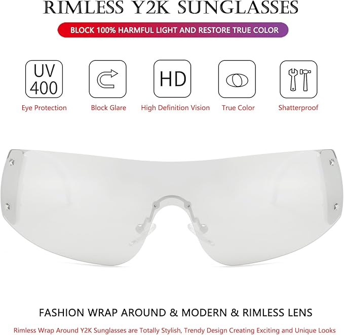 AIEYEZO Oversized Y2K Sunglasses for Women Men Trendy Retro Wrap Around Big Shield Sun Glasses