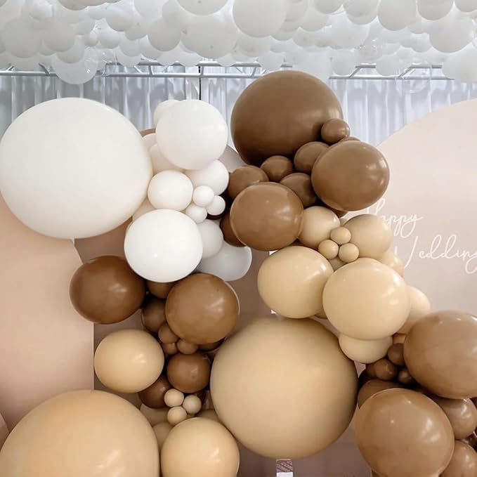 Boho Brown Balloon Garland Arch Kit, 166Pcs Coffee Brown Nude White Balloons for Neutral Bear Bridal Baby Shower Birthday Party Decorations