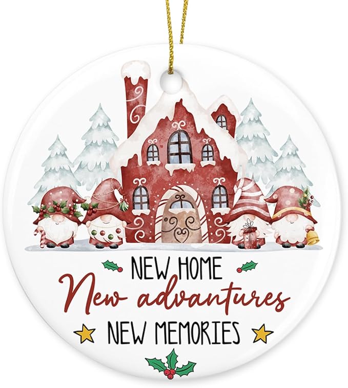 New Home New Advantures Ornament Housewarming Gifts New Home for Couple Friends Him Her First House Christmas Ceramic Xmas Tree Ornament Decorations