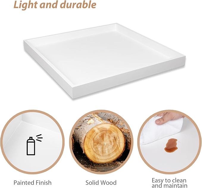 Ottoman Tray for Coffee Table Living Room Wood Serving Tray Large Wooden Square 24 Inches White