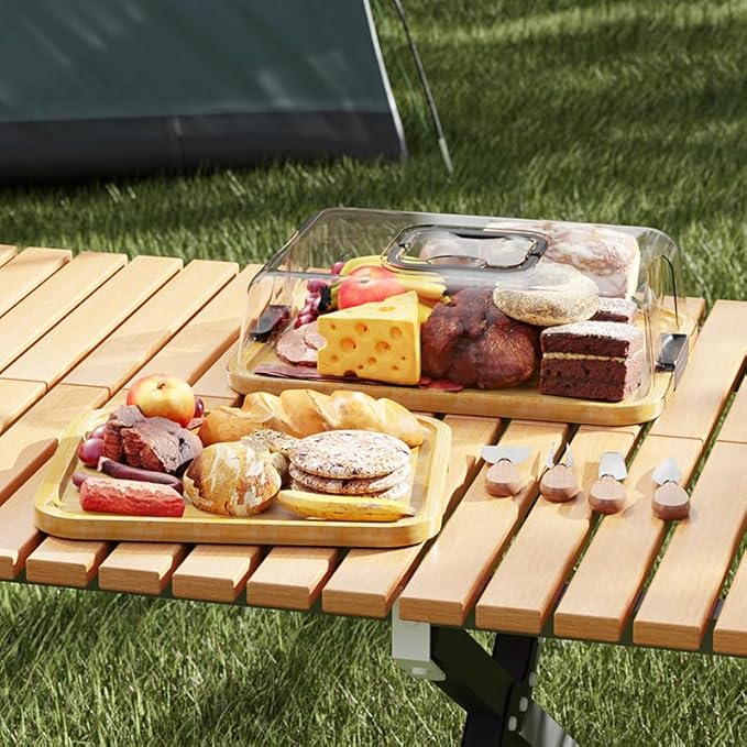 2-Pack Charcuterie Board with Lid - Reversible+ 4-Piece Stainless Steel Cheese Knives, Covered Snack Serving Tray-Large Food Platter，Travel Portable Cheese Board for Picnics & Entertaining
