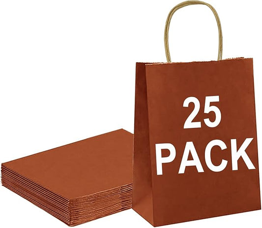 BAG BOX 25 Pack 8.25x4.3x10.6 Inch Orange Gift Bags with Handles,Bulk Kraft Paper Bags for Shopping, Retail, Merchandise, Wedding, Party Favors, Paper Grocery Sacks