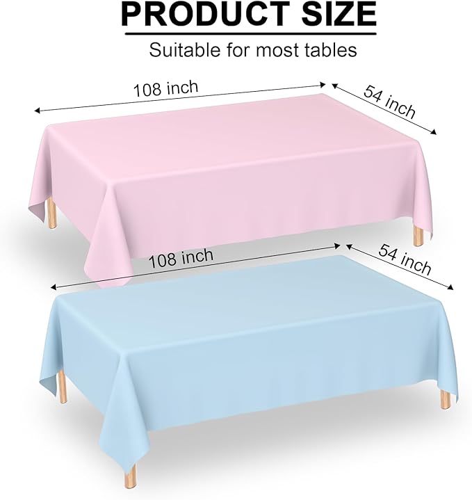 WNINK 6 Pack Gender Reveal Plastic Tablecloths, Disposable Rectangle Pink and Blue Pastel Tablecloth, Table Covers for Boy or Girl Gender Reveal Party Baby Shower Birthday Party Decorations 54" x 108"