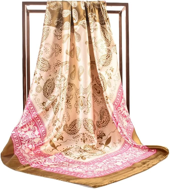 4Pcs Silk Head Scarves for Women Satin Hair Scarf 35”Large Square Bandana Silk Like Neck Scarf Shawl