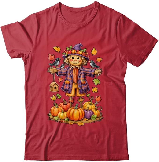 TeesPure Scarecrow Autumn Harvest Fall Season Pumpkin Thanksgiving Shirt Short Sleeve Tee