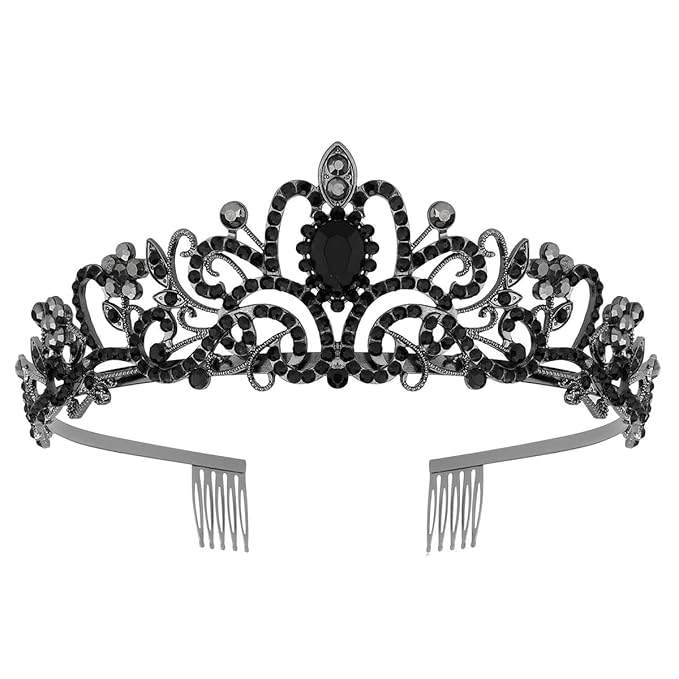 Schmoopy Tiara Crown for Women, Crystal Tiara for Bridal Prom Queen Birthday Birthday Party (A-Black)