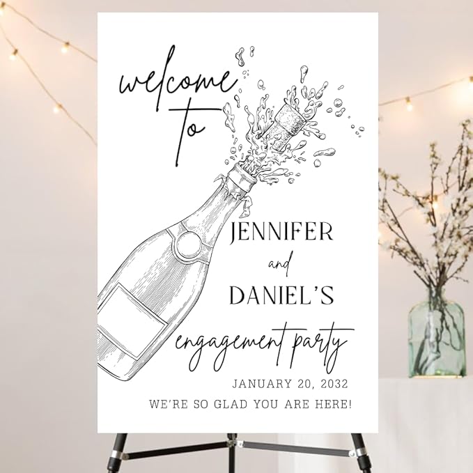 Personalized Engagement Welcome Sign – Minimalist Engagement Party Yard Sign – We’re Engaged Signs – Engagement Party Decorations for Couple - She Said Yes! (Version 17)