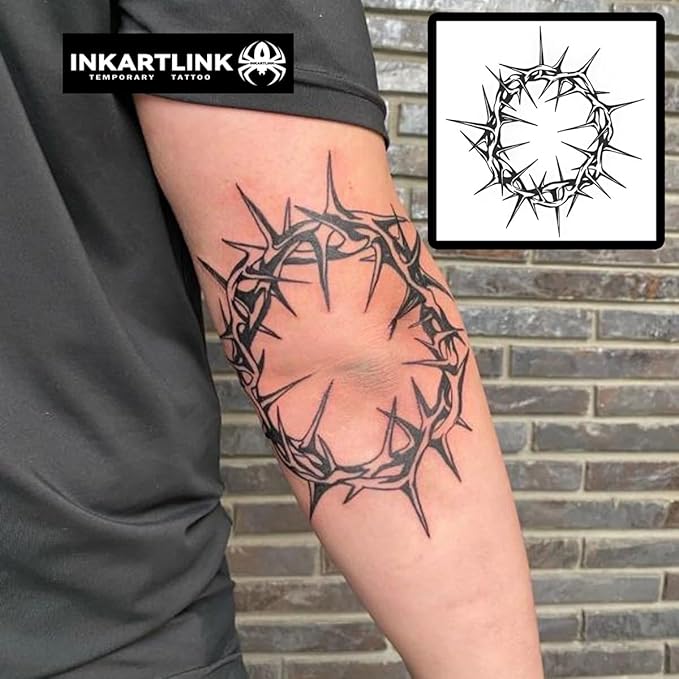 INKARTLINK Semi Permanent Tattoos,Halloween temporary tattoo, party tattoos, realistic, waterproof, cruelty-free, non-reflective (Crown of Thorns)