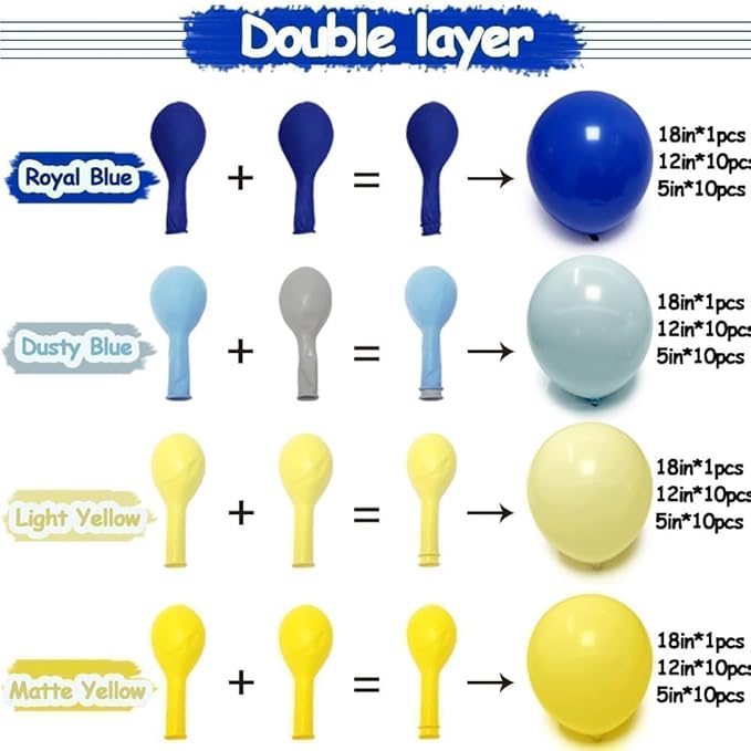 Royal Blue Yellow Balloon Arch Kit Double Stuffed Navy Dark Blue Pastel Yellow Balloon Garland for Bridal Wedding Baby Shower Birthday Main Squeeze Lemon Pooh Summer Graduation Banana Party Decor