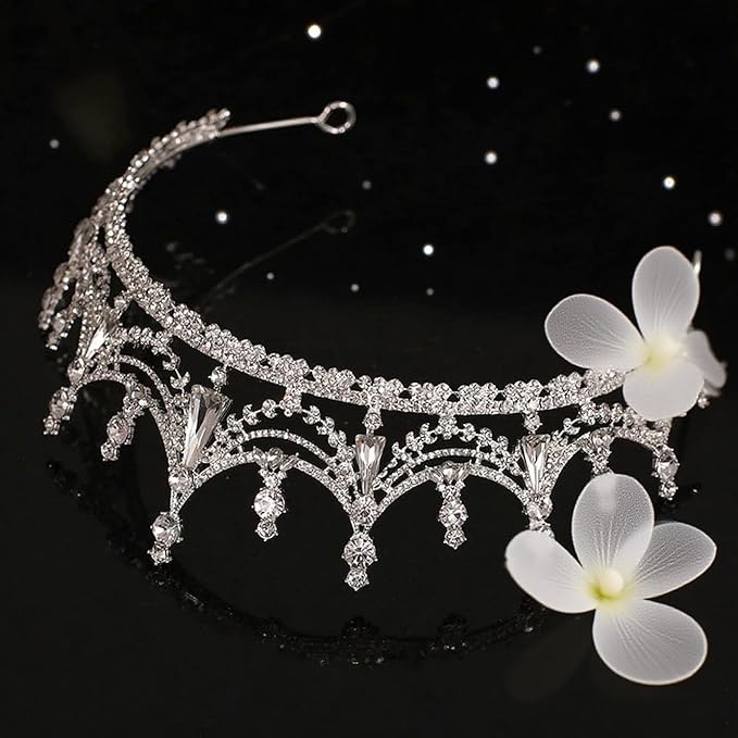 Silver Crystal Princess Queen Tiara - Bride Rhinestone Crowns Headband for Women Wedding Birthday Halloween Prom Pageant Party Coming of Age Ceremony,Photo Props （HG608-Silver White）