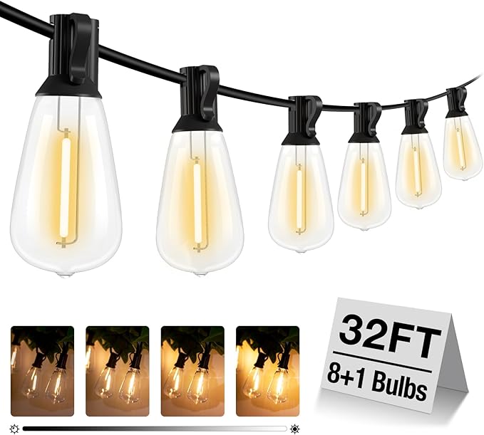 litogo 30FT LED Outdoor String Lights with Dimmer, Waterproof Patio Lights with ST38 Shatterproof Vintage Edison Bulbs, Warm White Outside Hanging Light with Timer for Yard Gazebo Party