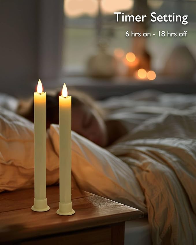 Homemory Real Waxy Flameless Taper Candles with Remote Timer, LED Candlesticks Flickering, Battery Operated Candles, 9.6 Inches for Home Christmas Wedding Celebration Decor, Ivory, Pack of 6