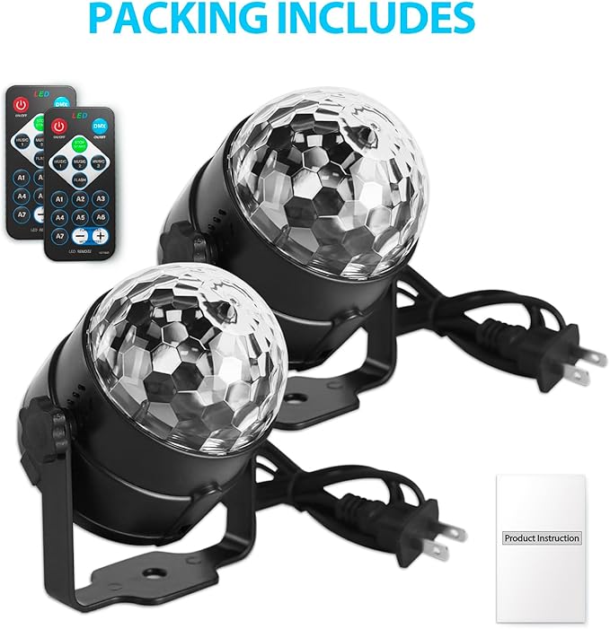 [2-Pack] Disco Ball DJ Party Lights Sound Activated with Remote Control Strobe Lamp 7 Modes Stage Light for Home Room Dance Parties Karaoke Halloween Christmas Birthday Decorations