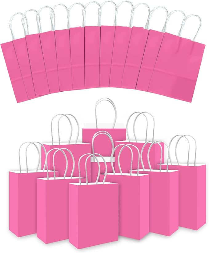 qiqee 30PCS Medium Gift Bag with Handles Bulk 11"x5"x8" Gift Bags Pink Bags Multiple Uses (Medium Size)