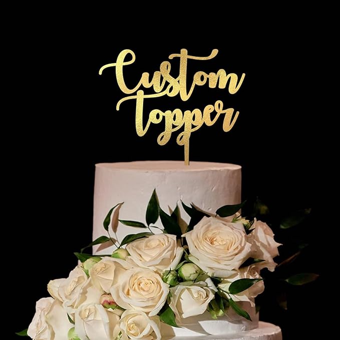 Personalized Birthday Cake Toppers 30 Colours with Any Text Wedding Cake Topper Mr Mrs Glitter Gold Happy Birthday Cake Decoration for Wedding Anniversary Baby Shower Custom Gifts