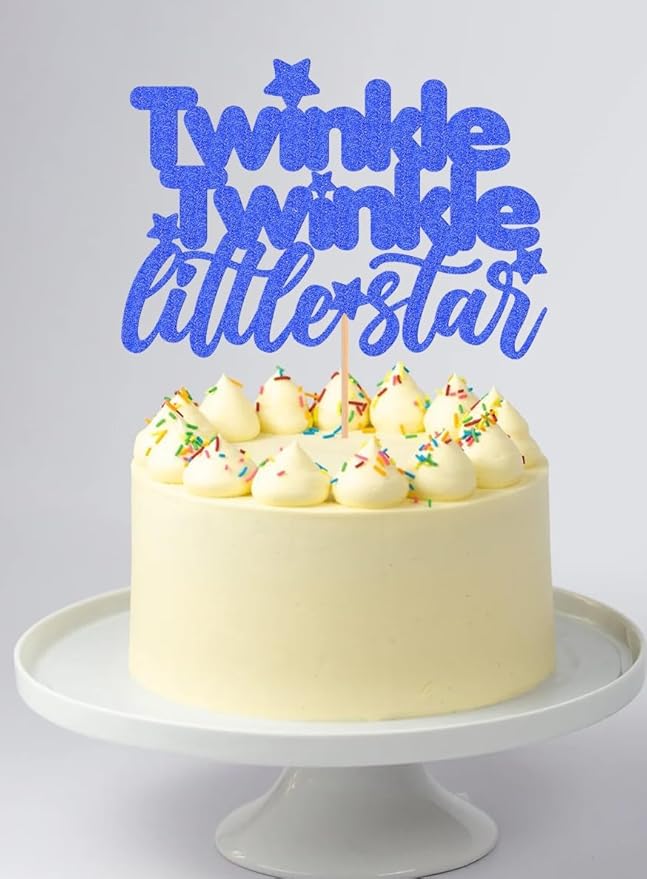 Twinkle Twinkle Little Star Cake Topper - Glitter Dark Blue Baby Shower Party Cake Decoration, Perfect for Gender Reveal Party, 1st birthday Party or Photo Booth Props (Dark Blue)