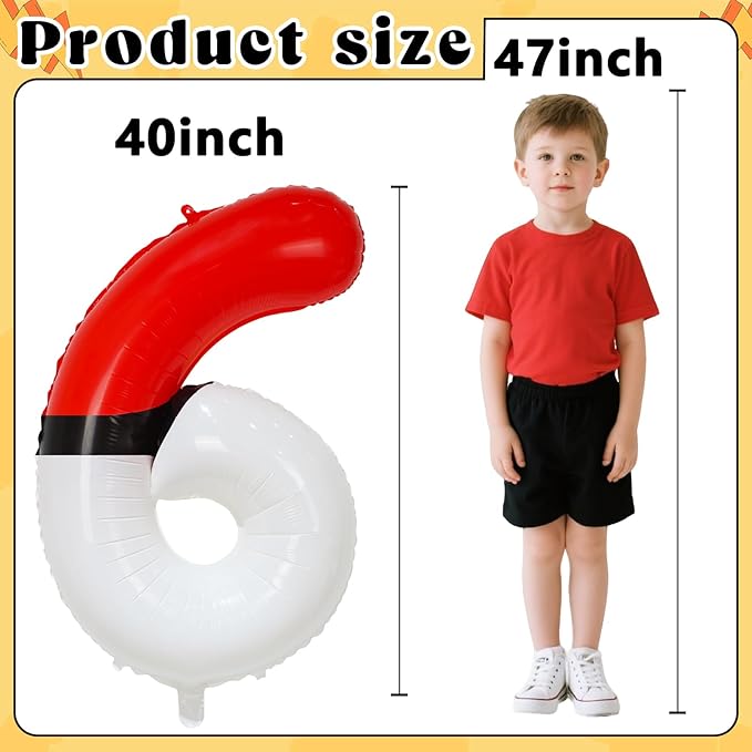 YIIHMEI 40 Inch Number 6 Balloons Birthday Party Decorations, Red and White Theme Large Balloon Decor Supplies for Kid's