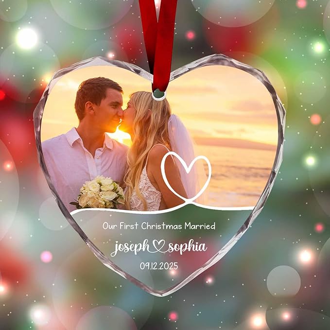 Personalized Crystal Glass Heart Ornaments Custom Christmas 2025 Name Ornament for Tree Decorations Customized Xmas Tree Hanging Gifts for Family Couple Loves