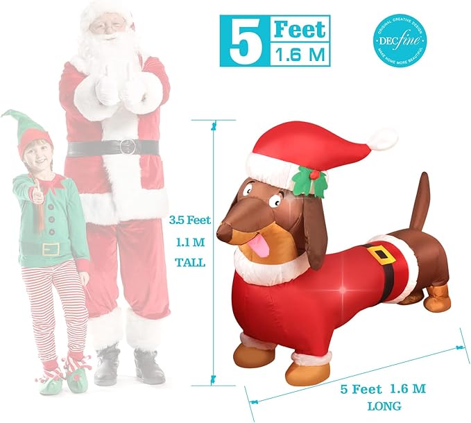 Christmas Inflatable Snowman/Nutcracker/Santa Claus Lighted Blow Up Christmas Yard Decoration with Built in Fan and Anchor Ropes (Weiner Dog)