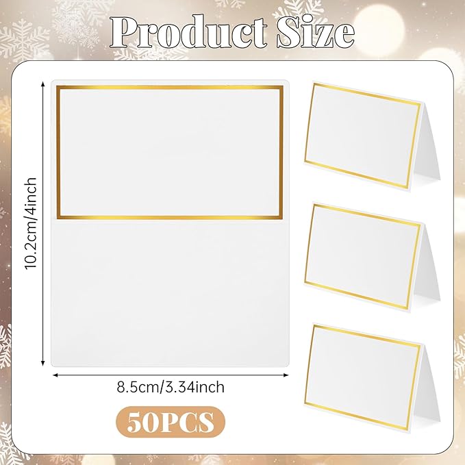 50Pcs Place Cards, Table Name Cards with Gold Foil, Place Card for Table Setting Food Labels for Party Buffet, Wedding Places Card Tent Carded for Dinner Parties,Events, Bridal Shower(White)