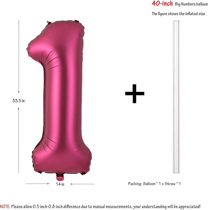 Number 1 Balloons 40 Inch Wine Red Burgundy Foil Helium Large Balloons for Birthday Party Anniversary Decorations（Digital 1)