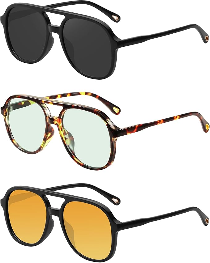 YDAOWKN Retro Square Aviator Sunglasses for Womens Mens Vintage 70s Double Bridge Sun Glasses
