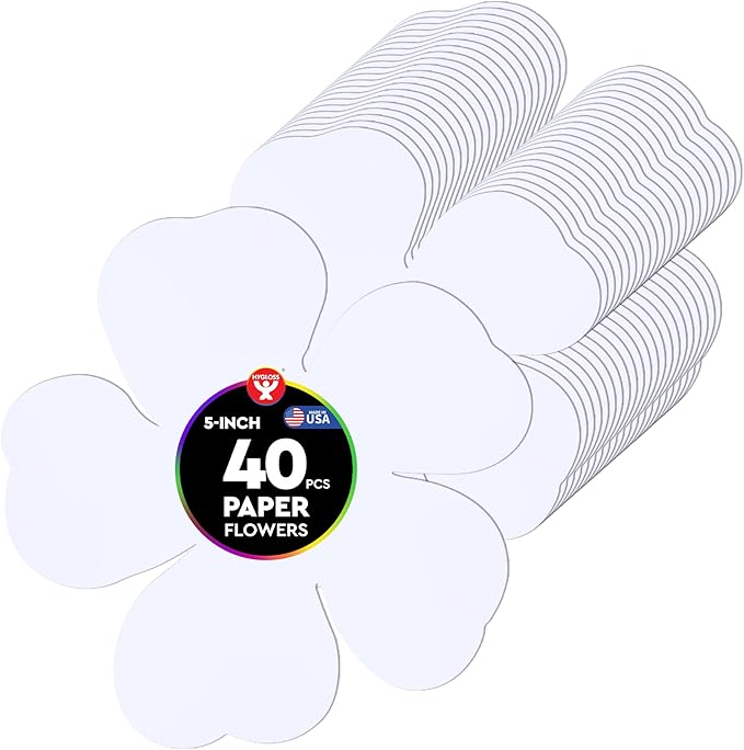 Hygloss Flower Shape Paper Cut-Outs for Arts & Crafts-Many Creative Uses-Classroom Activities-5 Inches-White 40 Pcs