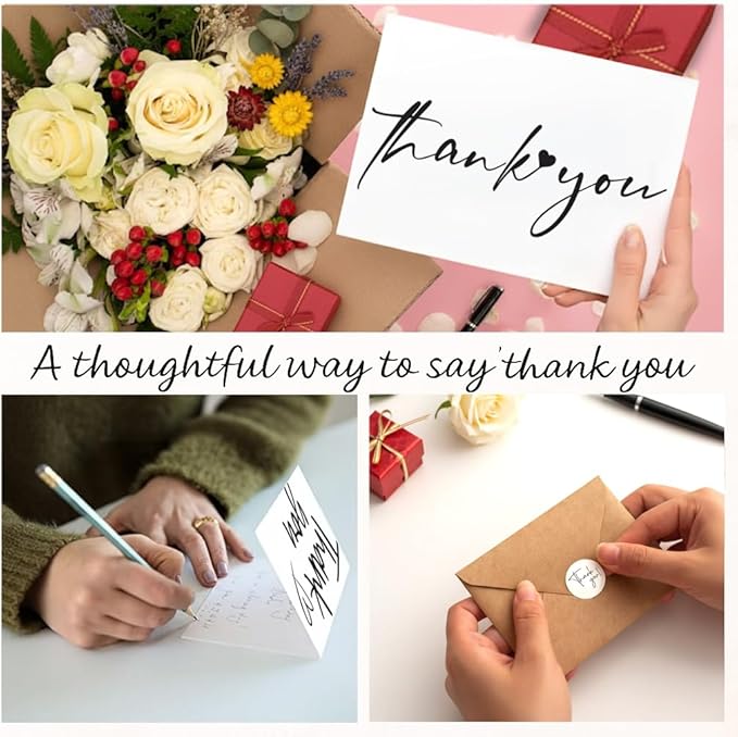 60 Pack Thank You Cards Bulk with Kraft Envelopes and Stickers – 4x6 Inch Elegant Minimalist Designs, Perfect for Business, Wedding, Baby & Bridal Shower, Graduation, Funeral or Personal Notes