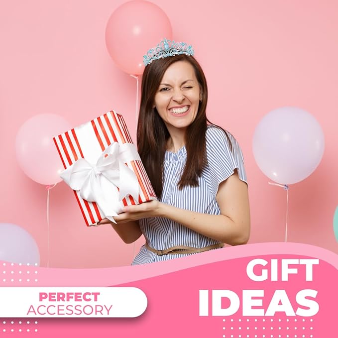 Birthday Tiara and Crown with Sash for Women, Hair Accessories for Wedding Party Costume (C- Blue)