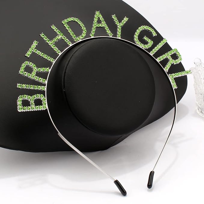 AOPRIE Happy Birthday Princess Crown Tiara, Silver Green, for Women and Girls, Rhinestone Birthday Accessories