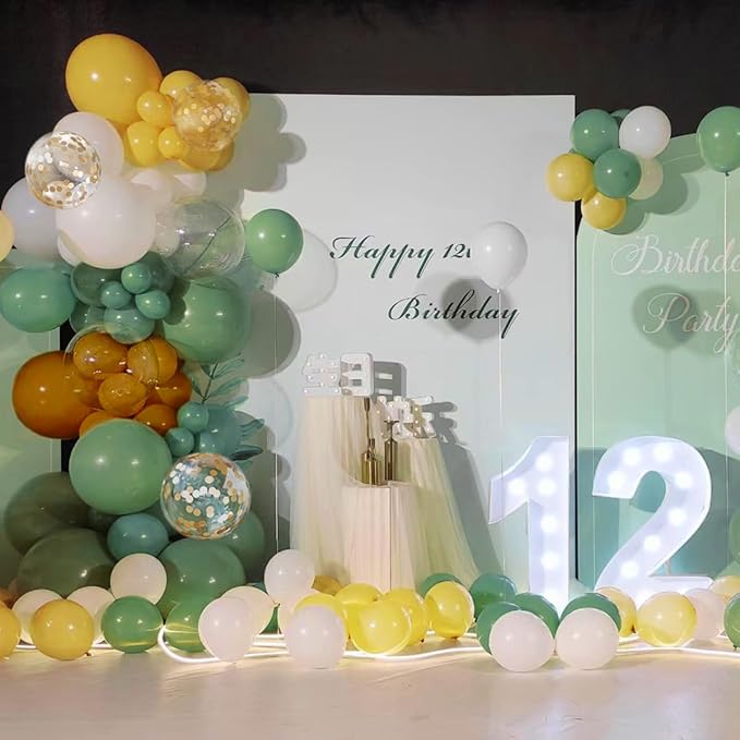 Brown Yellow Green White Balloon Arch Kit, 156Pcs Caramel Brown Mustard Yellow Sage Green White Sand Balloons Garland for Boho Safari Jungle Woodland Birthday Baby Shower Wedding