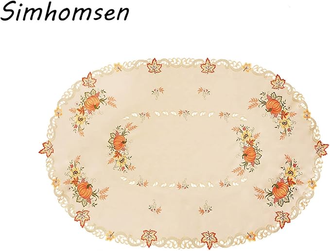 Simhomsen Embroidered Fall Autumn Harvest Pumpkins Tablecloth for Thanksgiving (Oval 52×70 inches)