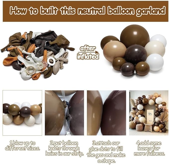 Brown Nude Balloon Arch Kit - Double Stuffed Neutral Blush White Sand Balloon Garland Latex Coffee Tan Cream Color for Baby Shower Birthday Fall Boho Woodland Bear Wedding Thanksgivng Party Decor