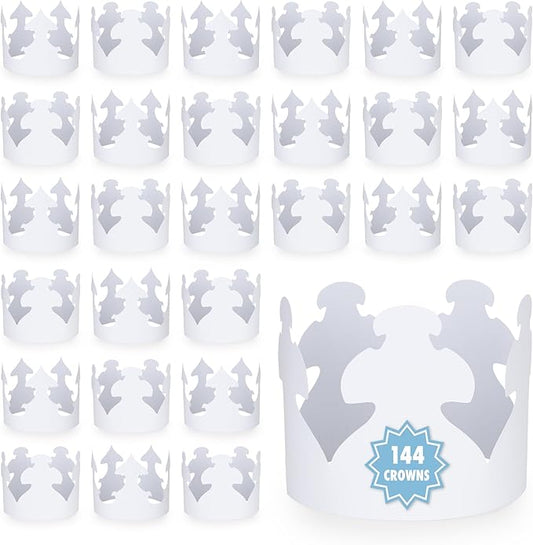 Hygloss White Paper Crowns 144 Pack - Paper Crowns for Kids to Decorate - Craft Activity - Blank Crown for Adults - Perfect for Parties, Celebrations - DIY Crown Crafts