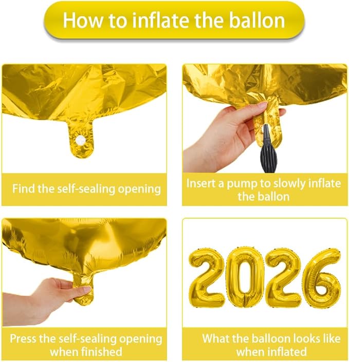 2026 Balloons, Number Balloons 2026 Balloon Numbers, 40 Inch Foil Number Balloon for New Year Eve Festival Christmas Birthday Wedding Anniversary Party Supplies, New Years Decorations Gold