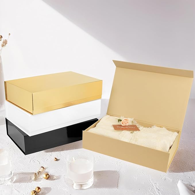 PACKHOME Extra Large Christmas Gift Box 17.5x11.3x4.3 Inches, Sturdy Shirt Box with Magnetic Lid for Clothes and Large Xmas Gifts (Glossy Gold)