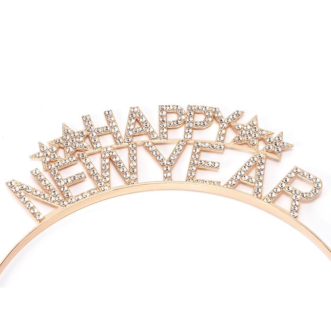 Happy New Year Rhinestone Headband for Women Girls,Crystal Tiara For New Year’s Eve Party Supplies (gold star)