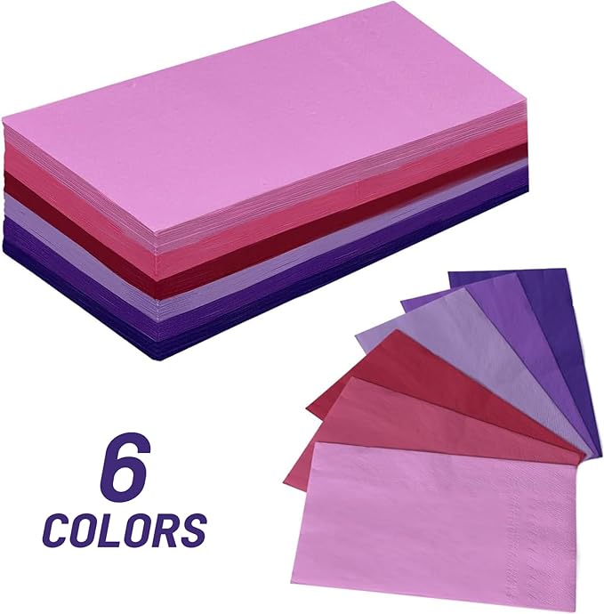 qiqee Pink Purple Paper Napkins 13 * 16inch Guest Paper Disposable Towels Napkin Paper Hand Towels for Wedding, Dinner, Birthday Party, Dessert Cocktail ＆ Kitchen Napkins（ 120 Count）