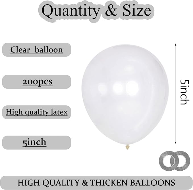 KAWKALSH 200pcs Clear Balloons 5 Inch, Small Mini Latex Balloons for Party Birthday Baby Shower Anniversary Festival Arch Garland Decoration