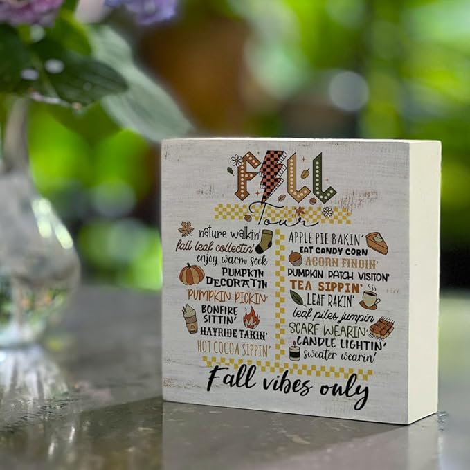 Fall Theme Sign Retro Farmhouse Fall Artwork Decor Autumn Harvest Thanksgiving Wooden Sign, Rustic Wood Maples Decorations for Indoor Outdoor Home Office Supplies (Fall Artwor)