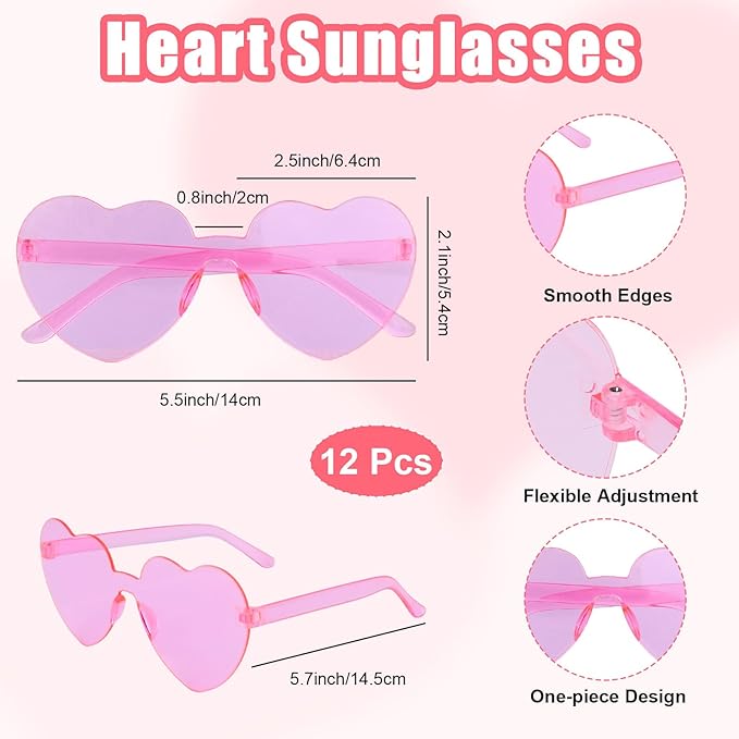 Valentines Heart Headband and Heart Sunglasses 24Pcs Pink Valentine's Day Accessories for Women Glitter Cupid Accessories for Valentine Wedding Anniversary Birthday Engagement Party Favors