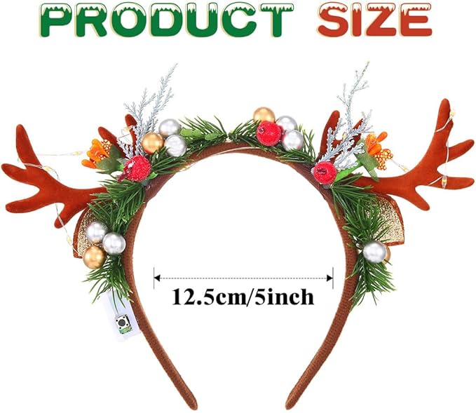 JONKY Christmas Headband Light up Reindeer Antlers Headpiece Xmas Party Costume Hair Accessories for Women
