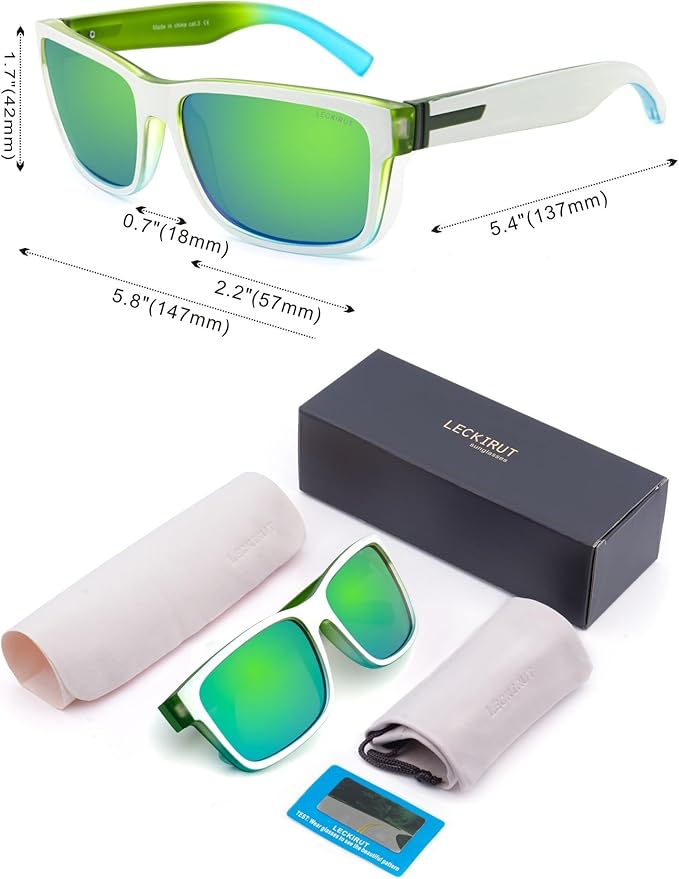 LECKIRUT Vintage Polarized Sunglasses for Men Women Retro Oversized Square Mirror Sun Glasses