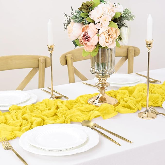 Yellow Table Runner Cheesecloth Table Runner 10FT Farmhouse Table Runners 120 Inches Fall Table Decor Dining Room Centerpiece Wedding Boho Baby Shower Birthday