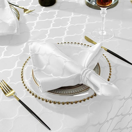 SASTYBALE Jacquard Cloth Napkins 20 x 20 Inch Flower Pattern 4 Pieces Solid Washable Comfortable for Restaurant Family Dinners Weddings Parties and Banquets(Square, 20 inch x 20 inch,White)