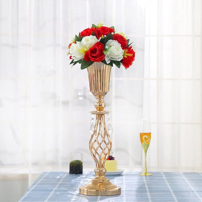 Artificial Flowers, 6 Pcs Flower Ball Arrangement Bouquets 15 Heads Plastic Roses with Base, Perfect for Wedding Party Valentines Table Decoration, Home Décor, Wedding Centerpieces (red White)