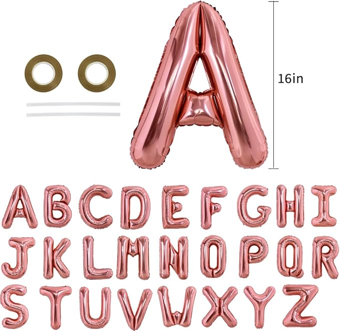 TONIFUL 52 Pieces 16 Inch Rose Gold Letter A-Z Balloons,Custom Phrase Mylar Foil Alphabet Letter DIY Personalized Phrase Banner for Birthday Anniversary Celebration Graduation Party Supplies Decor