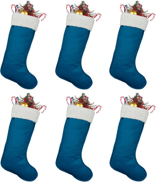 Christmas Stockings for Family Holiday Decorations and Xmas Tree Fireplace (6, Navy Blue-Grain-Large)