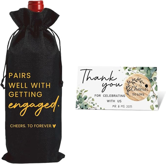 Engaged Gifts Engagement Gifts for Couples Her Engagement Party Decorations Bridal Shower Decorations Wine Gift Bag Cheers To Forever Wine Bottle Bag with Thank You Card And Stopper