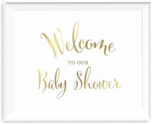 Andaz Press Baby Shower Party Signs, Metallic Gold Ink Print, 8.5x11-inch, Welcome to our Baby Shower, 1-Pack, Unframed